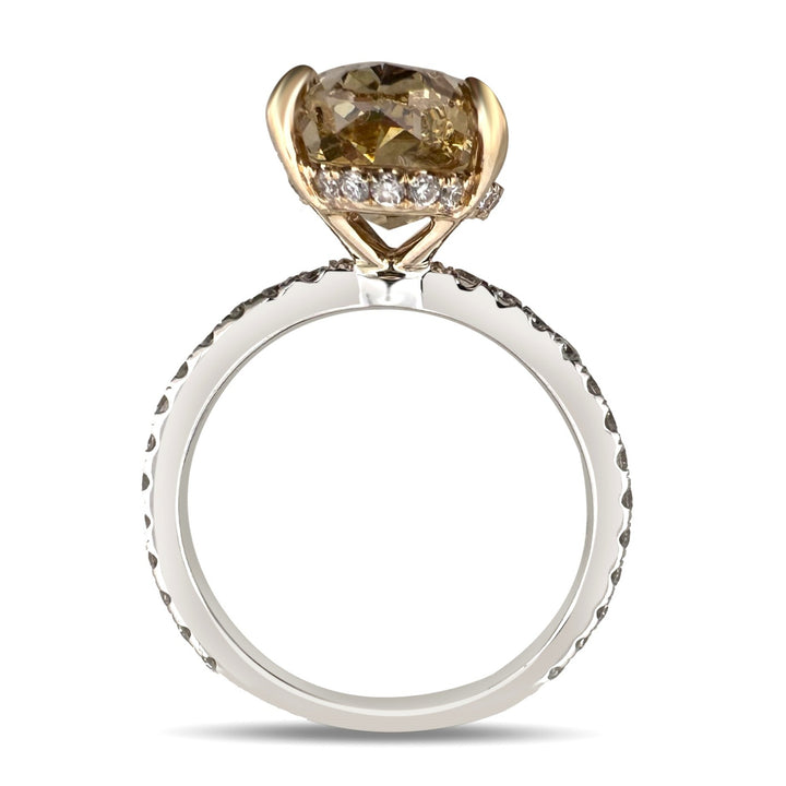 IGI Graded 5ct Fancy Yellow Oval Center with Round Brilliants Lab-Grown Diamond Engagement Ring in 14k Two-Tone Gold