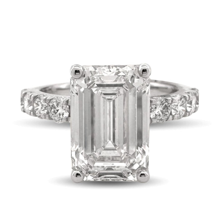 IGI Graded 4.03ct Emerald Cut with Round Brilliant Hidden Halo Lab-Grown Diamond Engagement Ring 14k White Gold