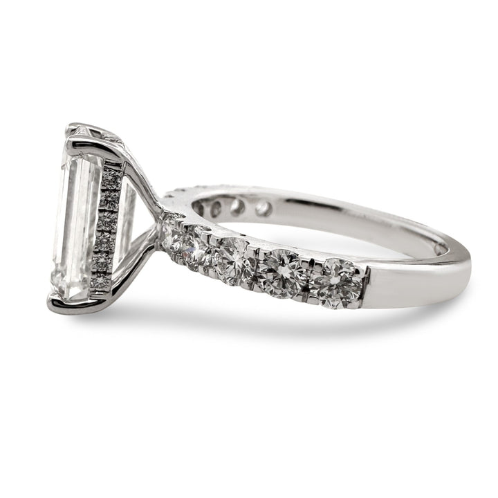 IGI Graded 4.03ct Emerald Cut with Round Brilliant Hidden Halo Lab-Grown Diamond Engagement Ring 14k White Gold