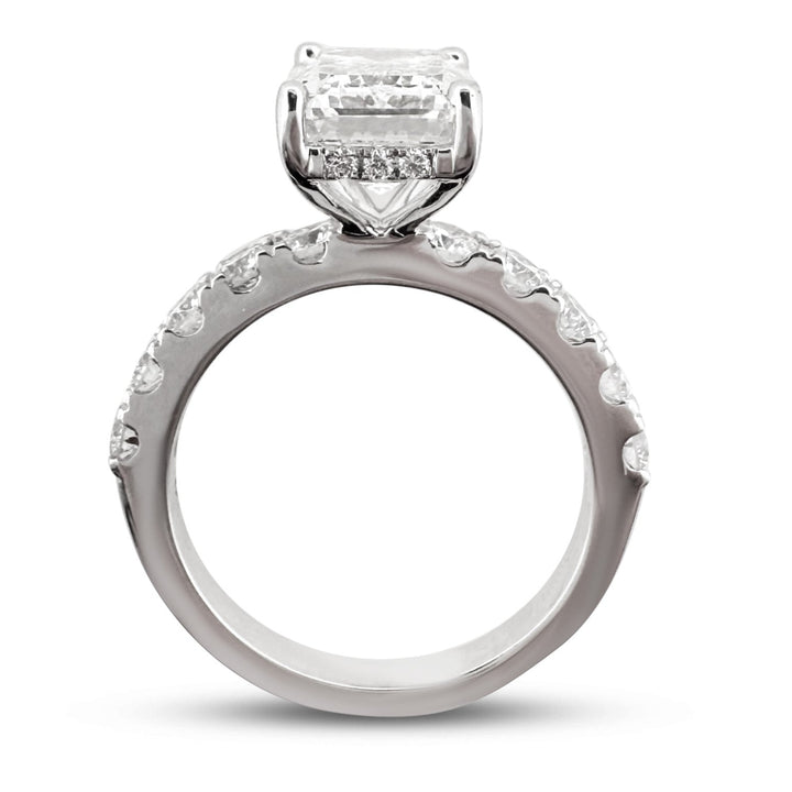 IGI Graded 4.03ct Emerald Cut with Round Brilliant Hidden Halo Lab-Grown Diamond Engagement Ring 14k White Gold