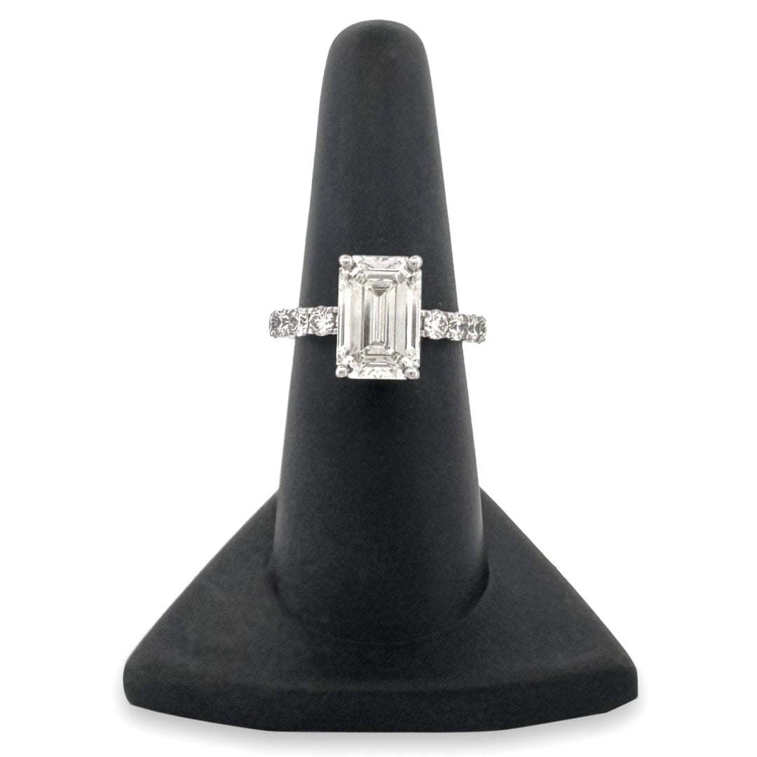 IGI Graded 4.03ct Emerald Cut with Round Brilliant Hidden Halo Lab-Grown Diamond Engagement Ring 14k White Gold
