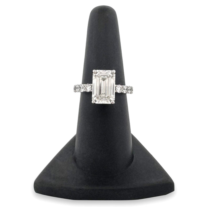 IGI Graded 4.03ct Emerald Cut with Round Brilliant Hidden Halo Lab-Grown Diamond Engagement Ring 14k White Gold
