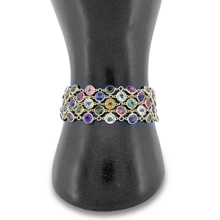 Multi-Gem Bezel Set Rainbow Bracelet in 18k Yellow Gold