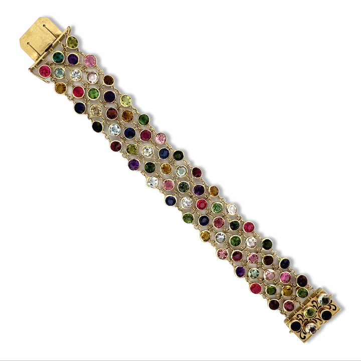 Multi-Gem Bezel Set Rainbow Bracelet in 18k Yellow Gold