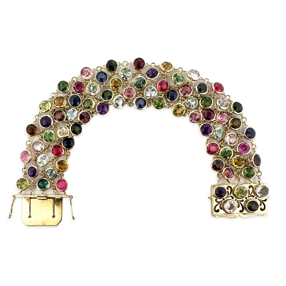 Multi-Gem Bezel Set Rainbow Bracelet in 18k Yellow Gold