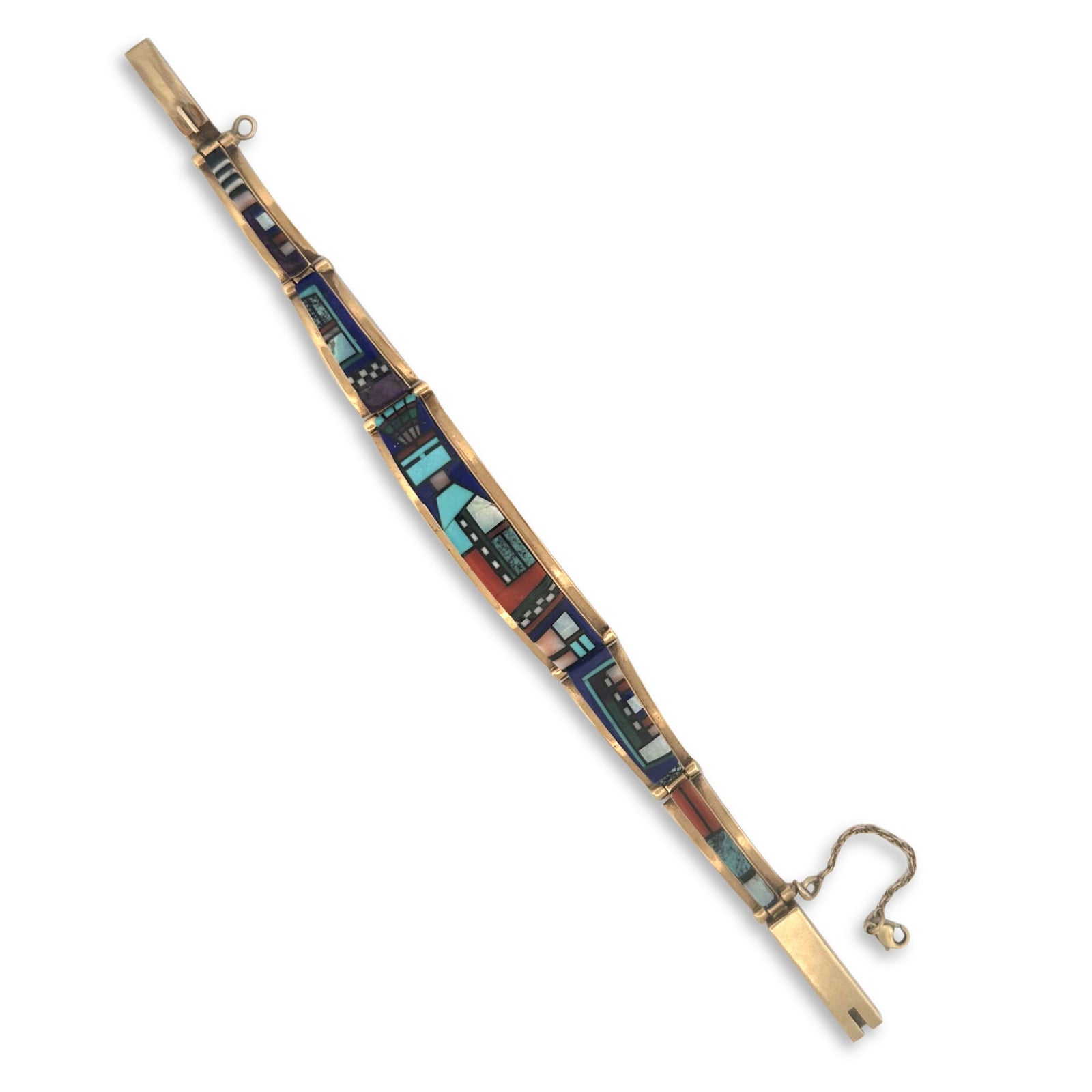 Southwestern Inlay Link Bracelet in 14k Yellow Gold by G Nelson