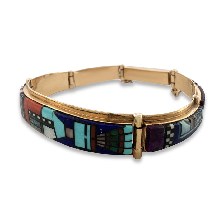 Southwestern Inlay Link Bracelet in 14k Yellow Gold by G Nelson