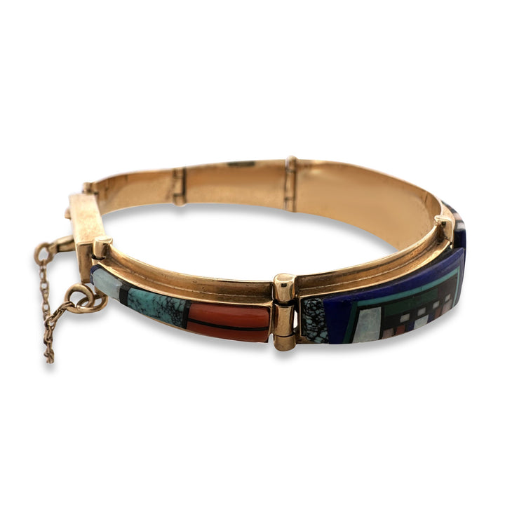 Southwestern Inlay Link Bracelet in 14k Yellow Gold by G Nelson