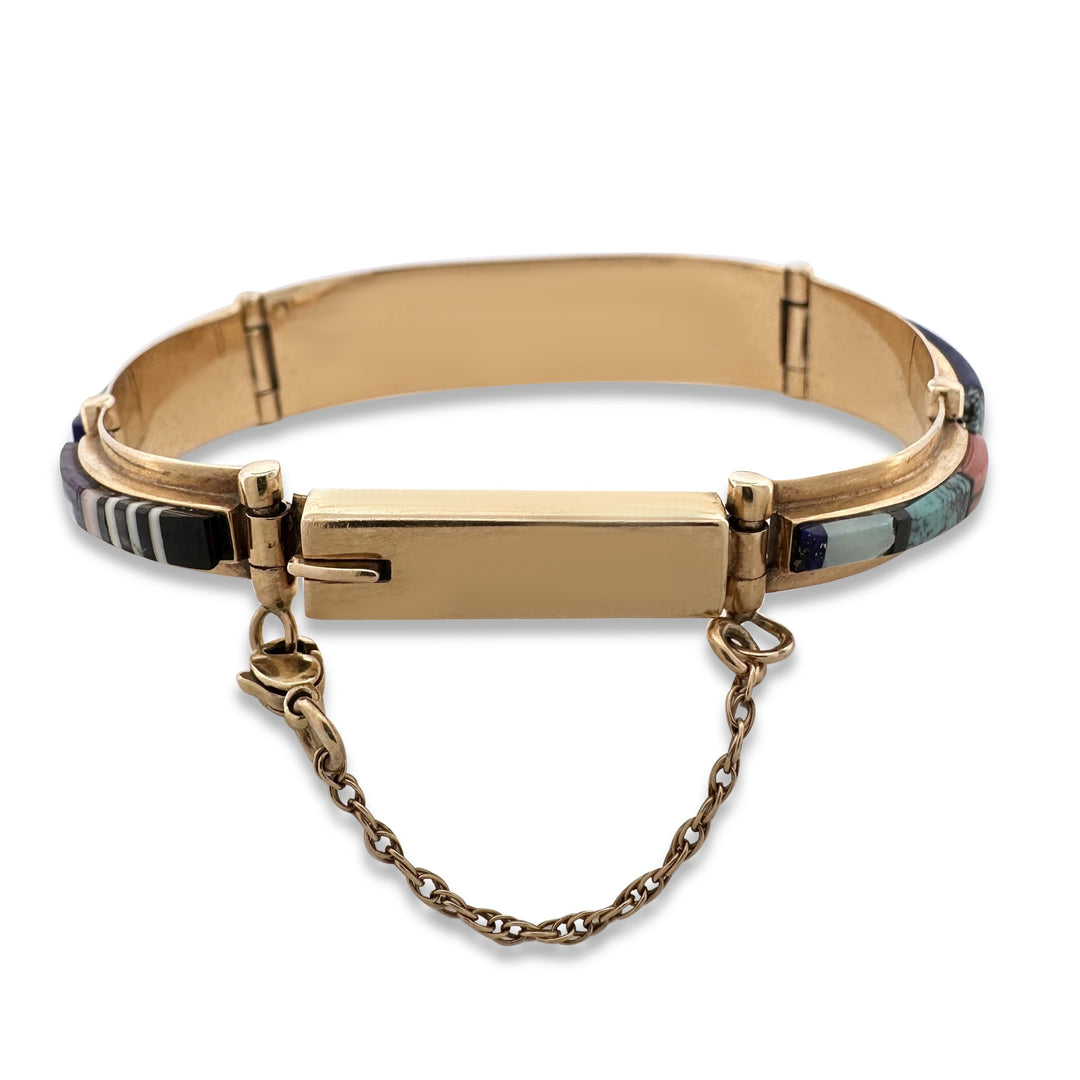 Southwestern Inlay Link Bracelet in 14k Yellow Gold by G Nelson