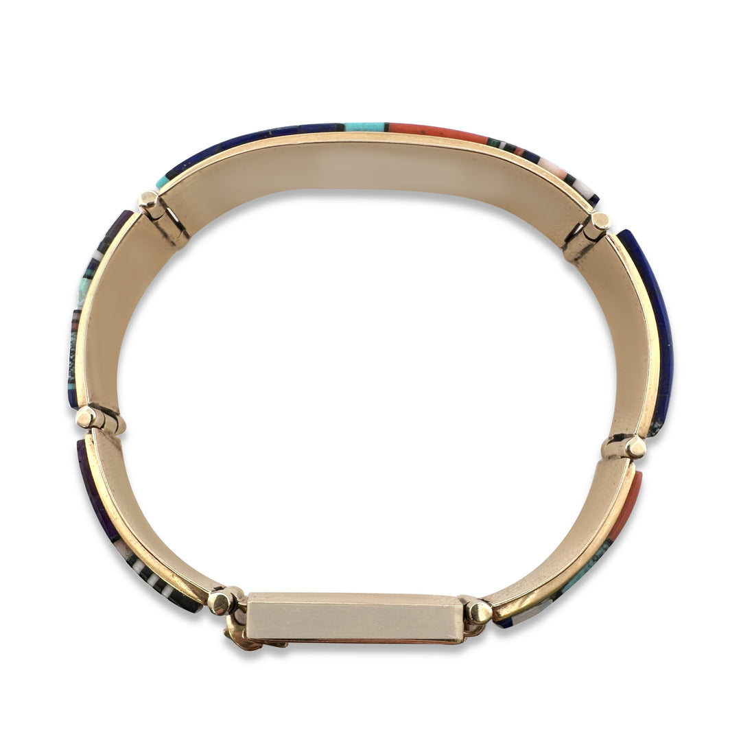 Southwestern Inlay Link Bracelet in 14k Yellow Gold by G Nelson