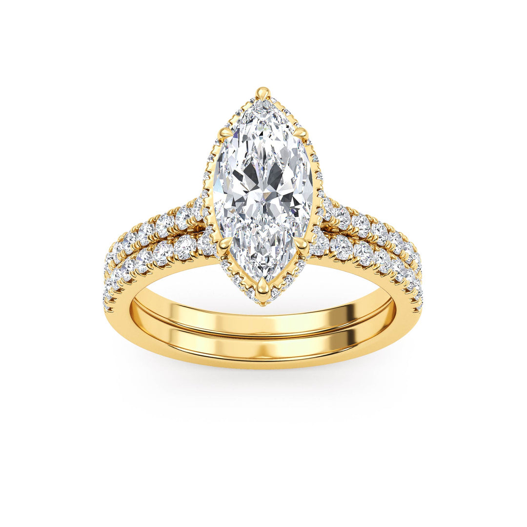 IGI Graded 1.52ct Marquise with Round Brilliant Lab-Grown Diamond Hidden Halo Engagement Ring in 14k Yellow Gold