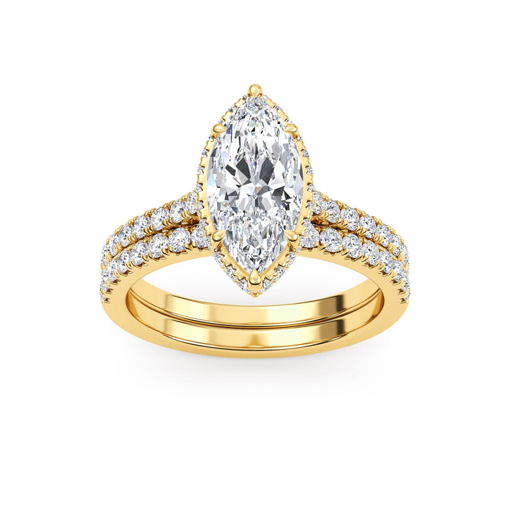 IGI Graded 1.52ct Marquise with Round Brilliant Lab-Grown Diamond Hidden Halo Engagement Ring in 14k Yellow Gold