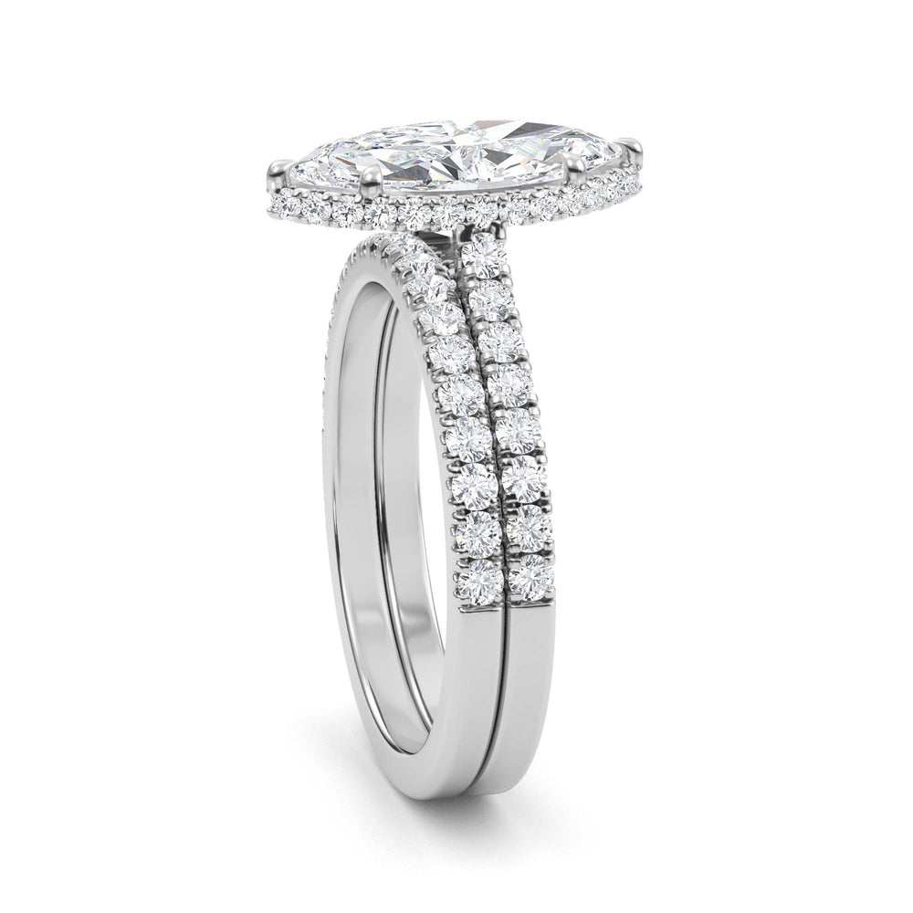 IGI Graded 1.52ct Marquise with Round Brilliant Lab-Grown Diamond Hidden Halo Engagement Ring in 14k White Gold