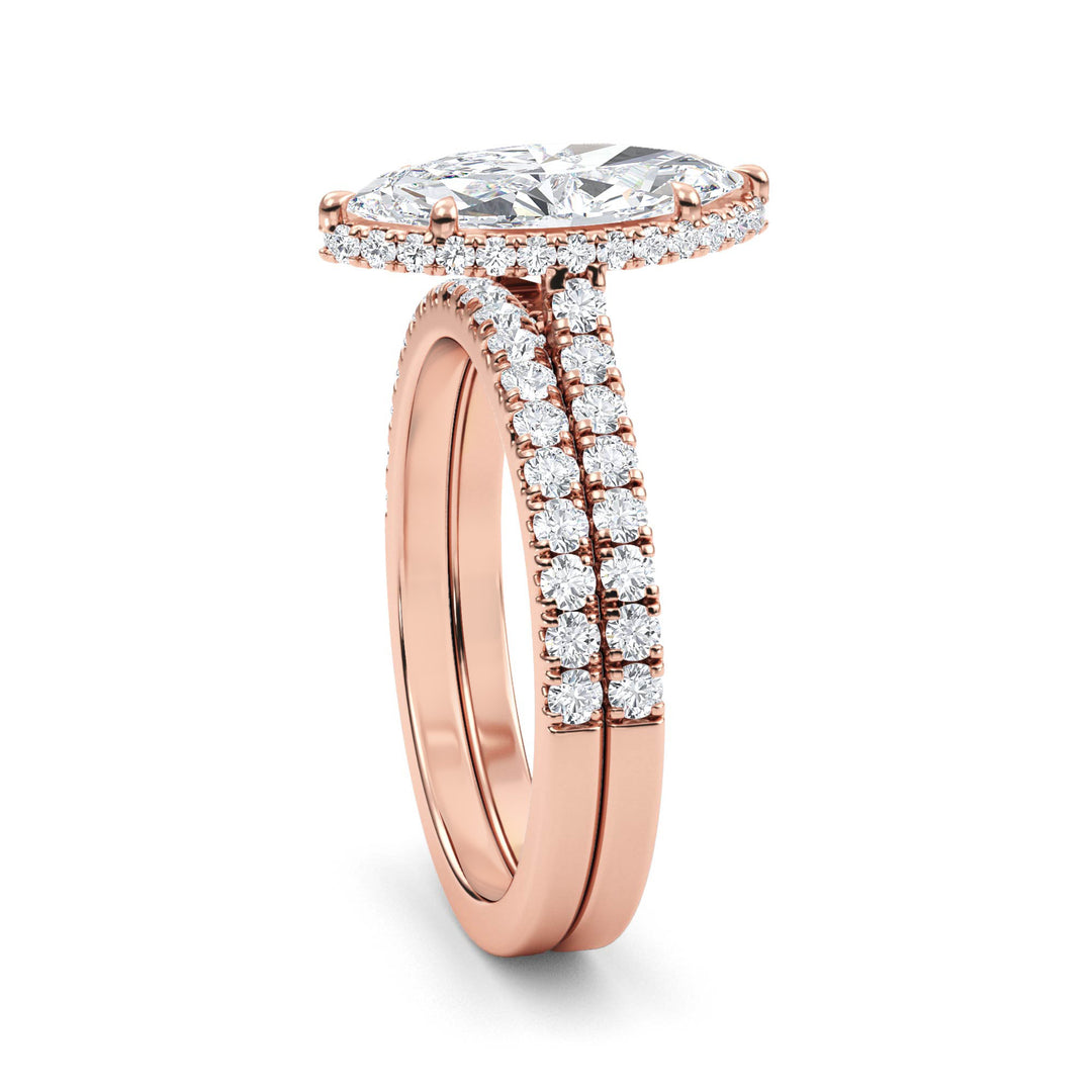 IGI Graded 1.52ct Marquise with Round Brilliant Lab-Grown Diamond Hidden Halo Engagement Ring in 14k Rose Gold