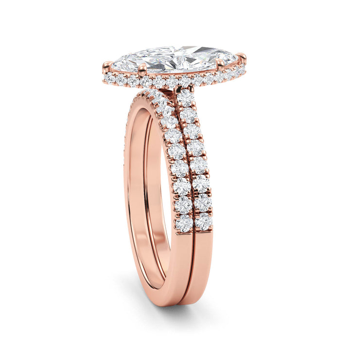 IGI Graded 1.52ct Marquise with Round Brilliant Lab-Grown Diamond Hidden Halo Engagement Ring in 14k Rose Gold