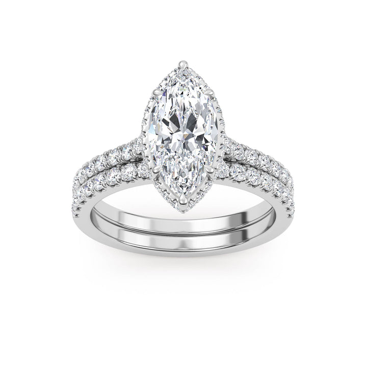 IGI Graded 1.52ct Marquise with Round Brilliant Lab-Grown Diamond Hidden Halo Engagement Ring in 14k White Gold