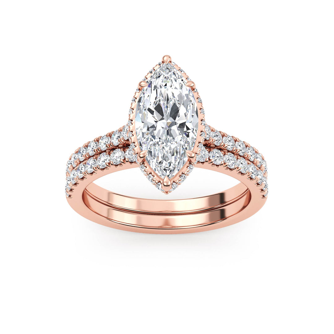 IGI Graded 1.52ct Marquise with Round Brilliant Lab-Grown Diamond Hidden Halo Engagement Ring in 14k Rose Gold