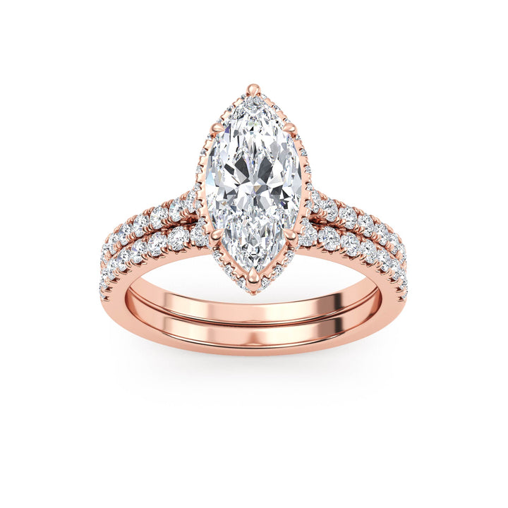 IGI Graded 1.52ct Marquise with Round Brilliant Lab-Grown Diamond Hidden Halo Engagement Ring in 14k Rose Gold
