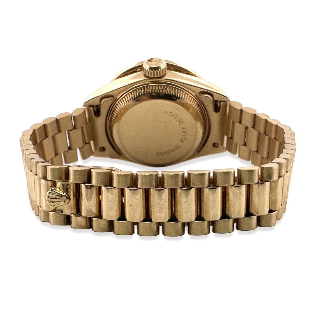 1990 Lady's Rolex Datejust "President" 26mm 18k Yellow Gold Watch with Diamond Bezel