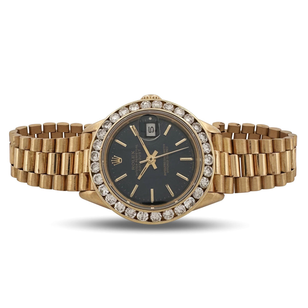 1990 Lady's Rolex Datejust "President" 26mm 18k Yellow Gold Watch with Diamond Bezel