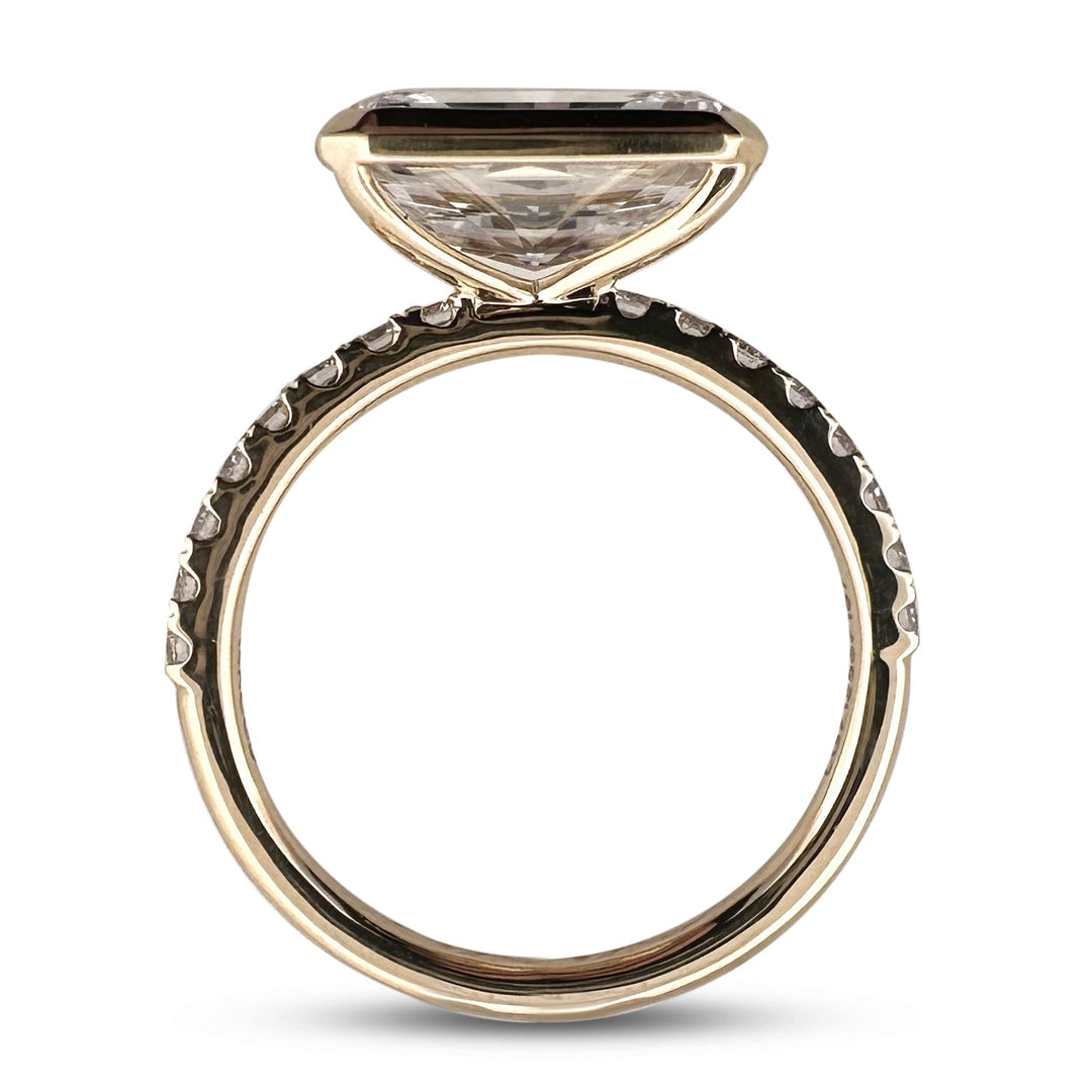 IGI Graded 3.01ct Radiant Cut Bezel-Set Center with Round Brilliant Lab-Grown Diamond Engagement Ring in 14k Yellow Gold