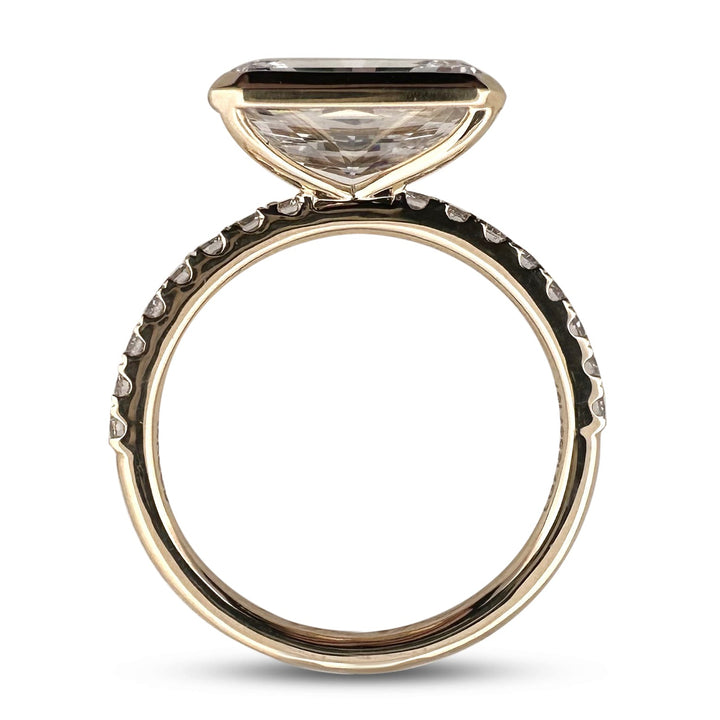IGI Graded 3.01ct Radiant Cut Bezel-Set Center with Round Brilliant Lab-Grown Diamond Engagement Ring in 14k Yellow Gold