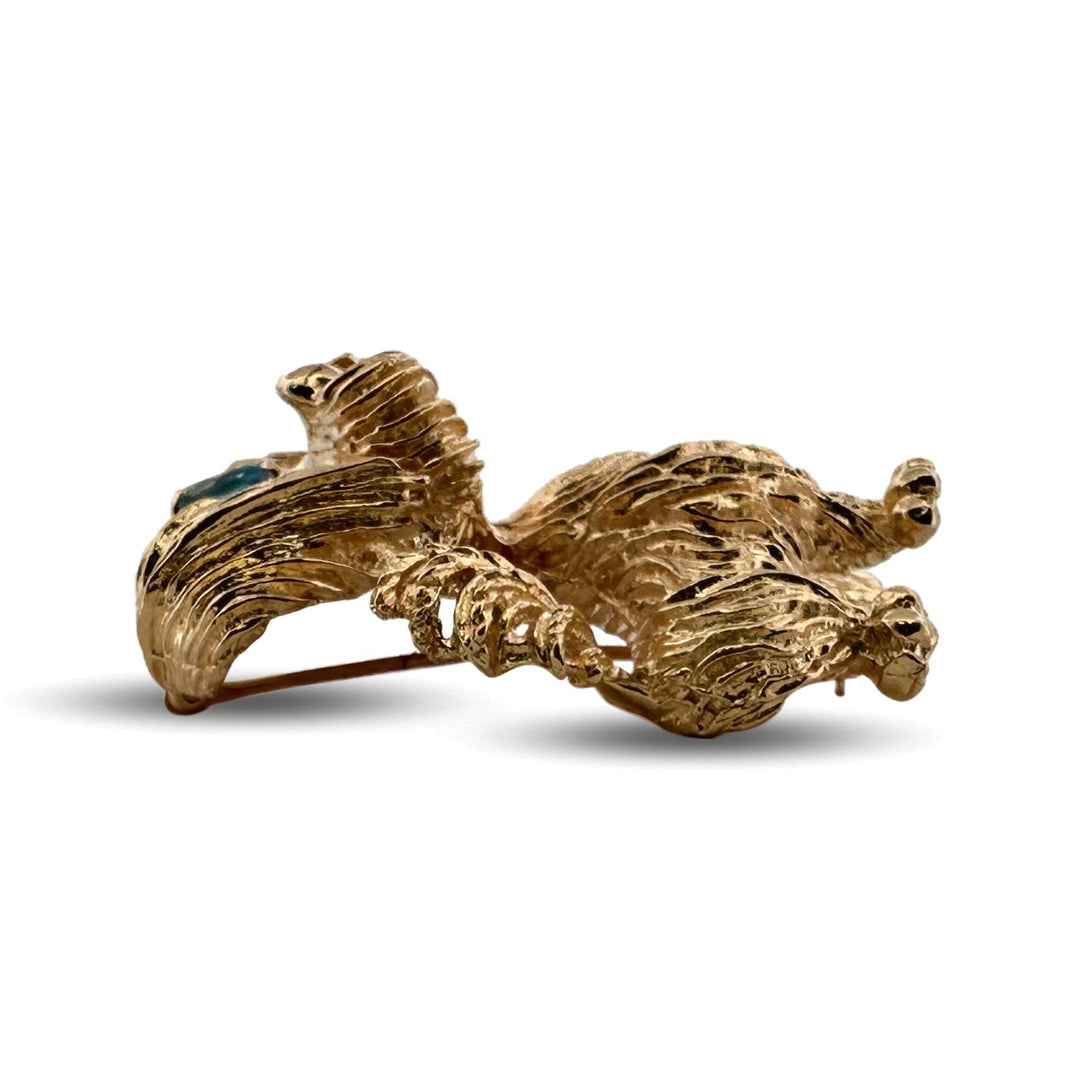 Vintage Blue Topaz Dog Brooch in 14k Yellow Gold