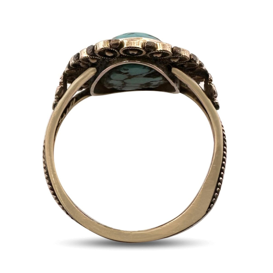 Vintage Pear Shaped Turquoise Filigree Ring in 14k Yellow Gold