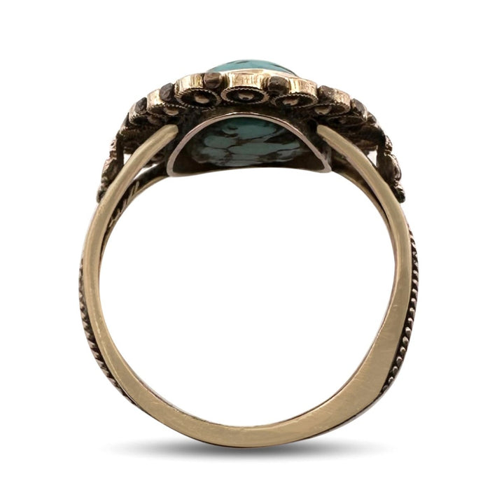 Vintage Pear Shaped Turquoise Filigree Ring in 14k Yellow Gold
