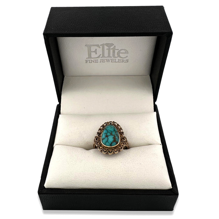 Vintage Pear Shaped Turquoise Filigree Ring in 14k Yellow Gold