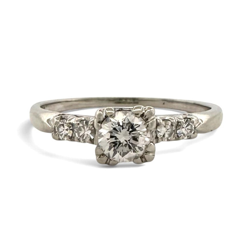 Vintage 0.30ct Old European Center with Single Cut Natural Diamond Engagement Ring in 18k White Gold