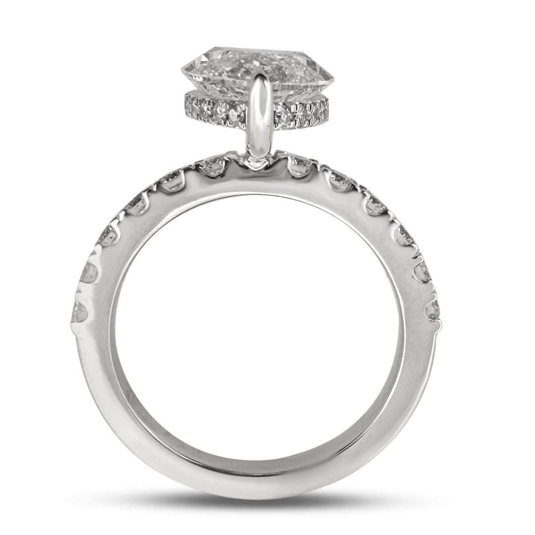 IGI Graded 5.01ct Marquise Center with Round Brilliant Lab-Grown Diamond Hidden Halo Engagement Ring in 14k White Gold