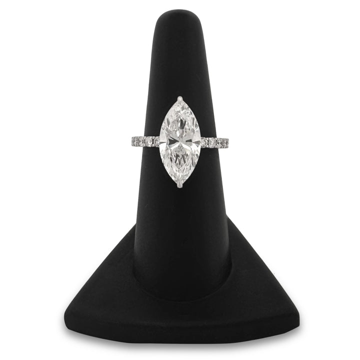 IGI Graded 5.01ct Marquise Center with Round Brilliant Lab-Grown Diamond Hidden Halo Engagement Ring in 14k White Gold