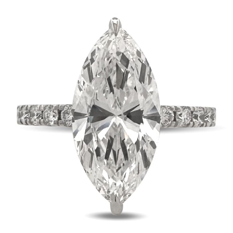 IGI Graded 5.01ct Marquise Center with Round Brilliant Lab-Grown Diamond Hidden Halo Engagement Ring in 14k White Gold