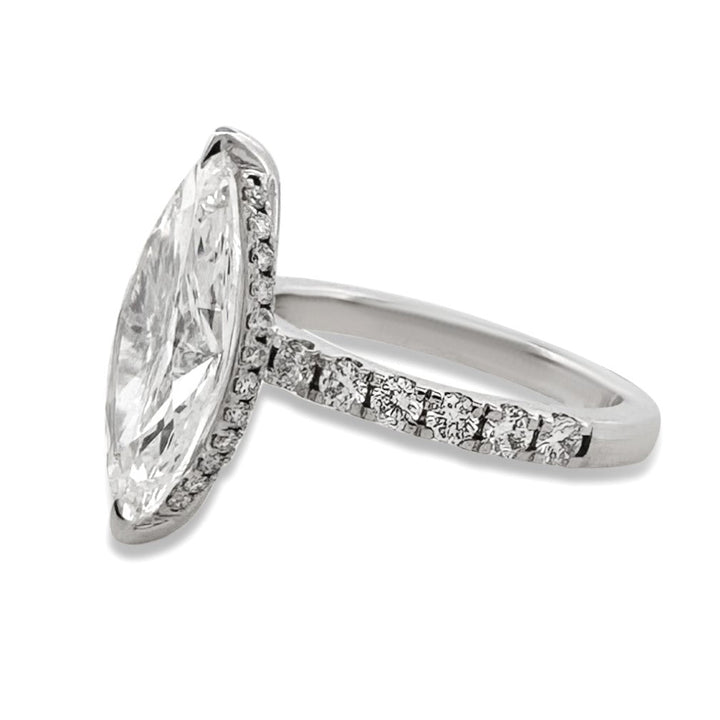 IGI Graded 5.01ct Marquise Center with Round Brilliant Lab-Grown Diamond Hidden Halo Engagement Ring in 14k White Gold