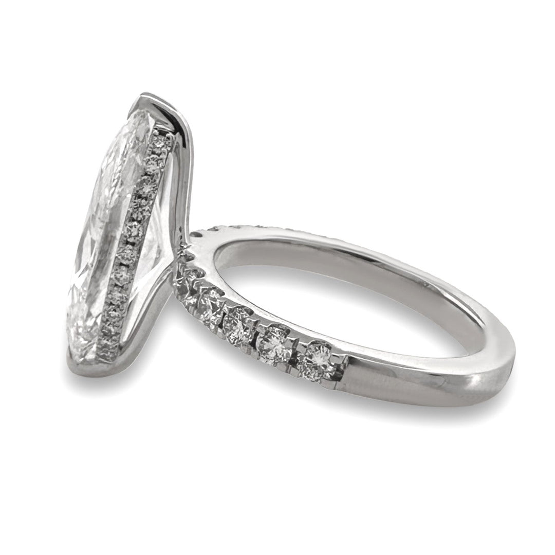 IGI Graded 5.01ct Marquise Center with Round Brilliant Lab-Grown Diamond Hidden Halo Engagement Ring in 14k White Gold
