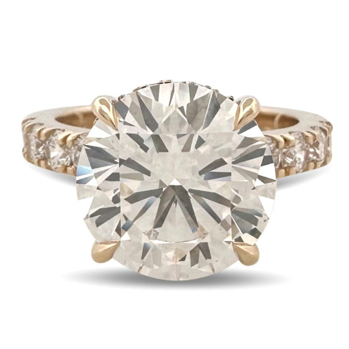 IGI Graded 5.06ct Round Brilliant Center Lab-Grown Diamond Hidden Halo Engagement Ring in 14k Yellow Gold