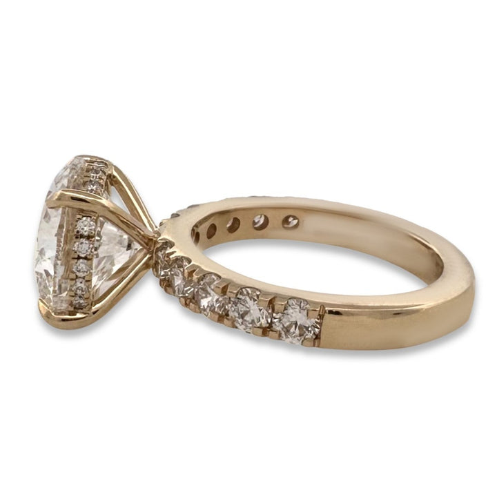 IGI Graded 5.06ct Round Brilliant Center Lab-Grown Diamond Hidden Halo Engagement Ring in 14k Yellow Gold