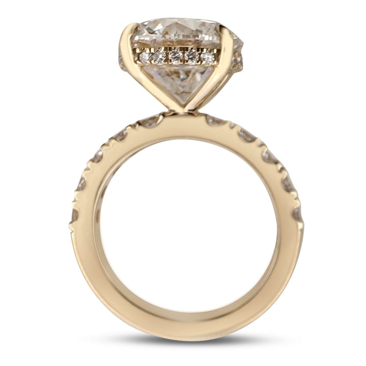 IGI Graded 5.06ct Round Brilliant Center Lab-Grown Diamond Hidden Halo Engagement Ring in 14k Yellow Gold