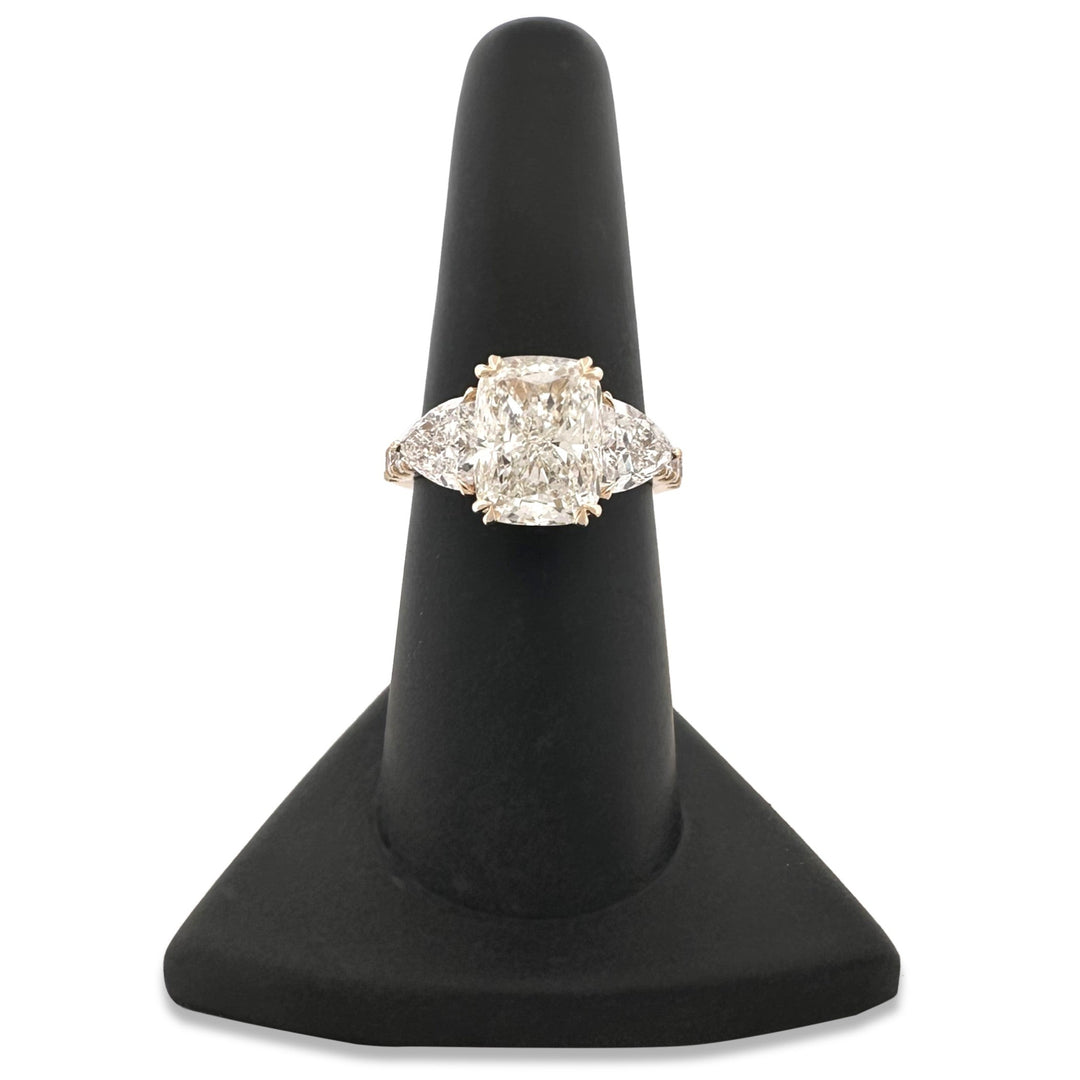 IGI Graded 4.04ct Cushion Cut with Trillion & Round Brilliant Lab-Grown Diamond Hidden Halo Engagement Ring in 14k Yellow Gold