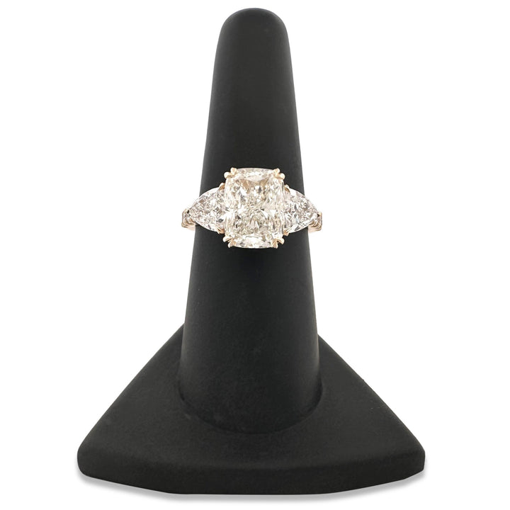 IGI Graded 4.04ct Cushion Cut with Trillion & Round Brilliant Lab-Grown Diamond Hidden Halo Engagement Ring in 14k Yellow Gold