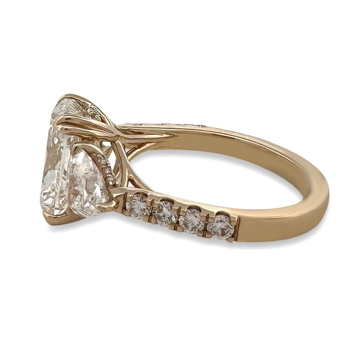 IGI Graded 4.04ct Cushion Cut with Trillion & Round Brilliant Lab-Grown Diamond Hidden Halo Engagement Ring in 14k Yellow Gold