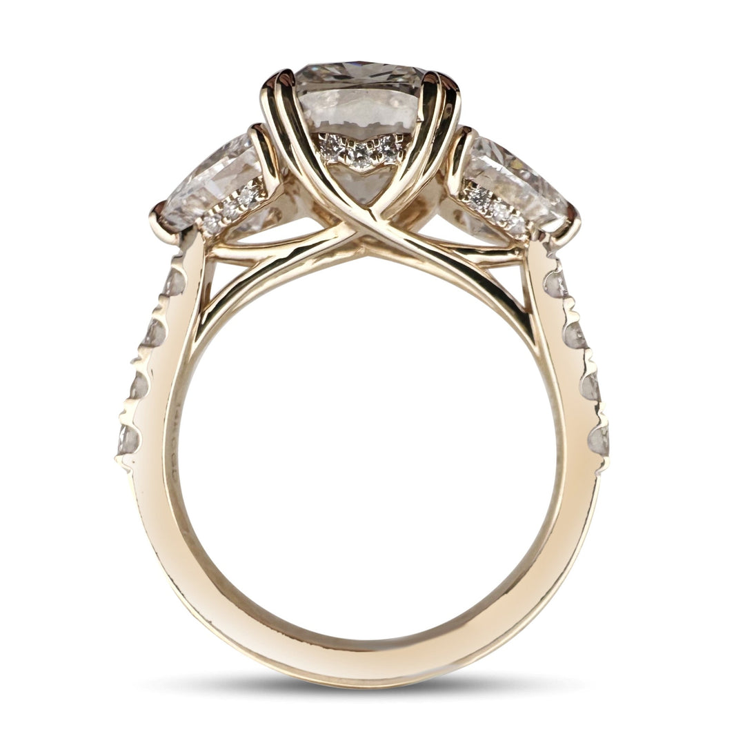 IGI Graded 4.04ct Cushion Cut with Trillion & Round Brilliant Lab-Grown Diamond Hidden Halo Engagement Ring in 14k Yellow Gold
