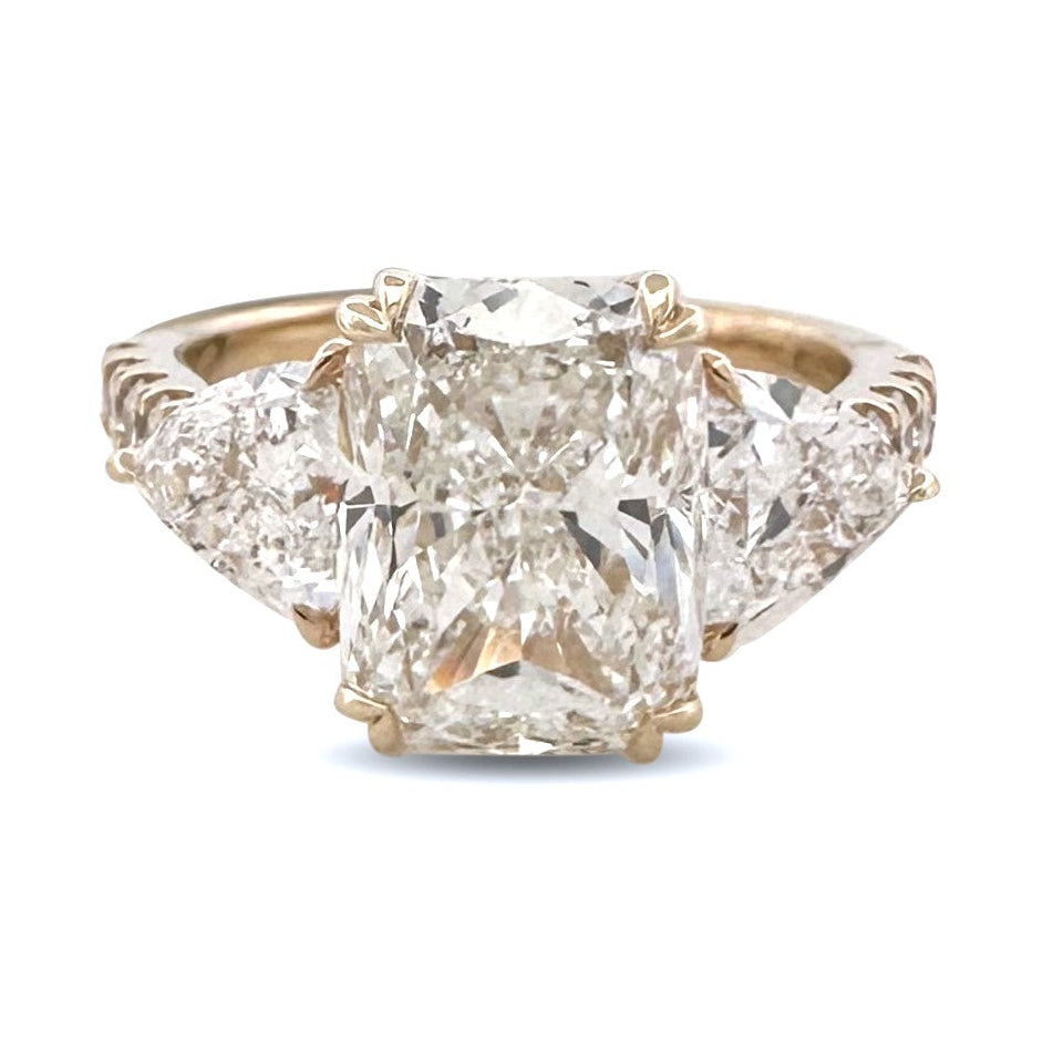 IGI Graded 4.04ct Cushion Cut with Trillion & Round Brilliant Lab-Grown Diamond Hidden Halo Engagement Ring in 14k Yellow Gold