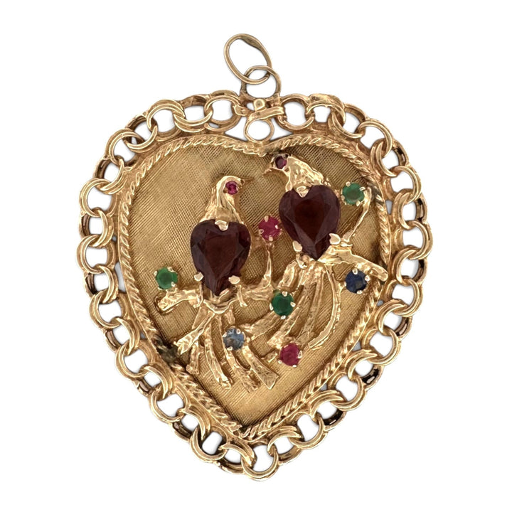 Vintage Lovebirds Charm Pendant in 14k Yellow Gold