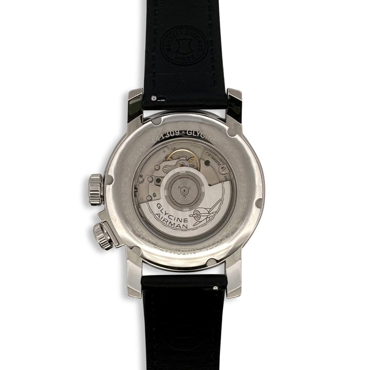 Glycine Airman GMT 44mm Stainless Steel Leather Strap Watch