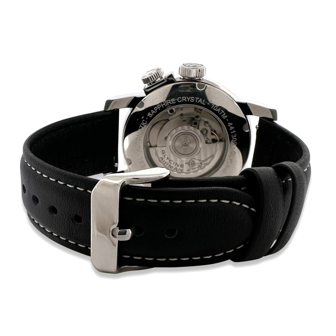 Glycine Airman GMT 44mm Stainless Steel Leather Strap Watch