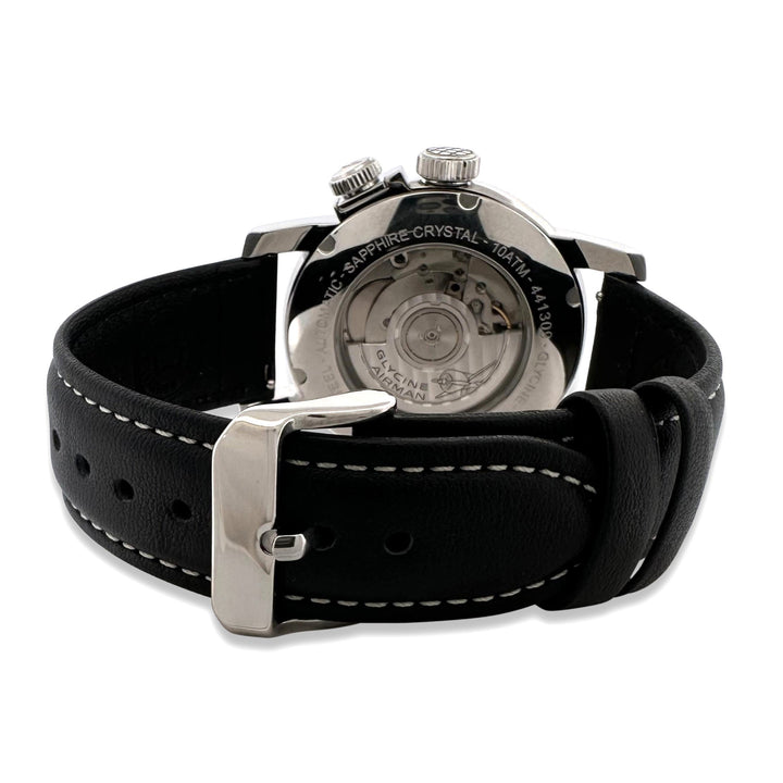Glycine Airman GMT 44mm Stainless Steel Leather Strap Watch