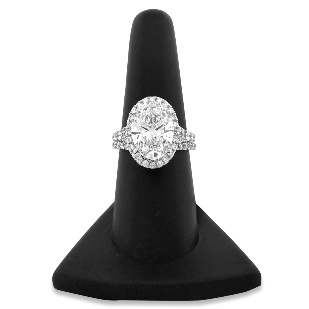 IGI Graded 4ct Oval & Round Brilliant Lab-Grown Diamond Double Halo Wedding Set in 14k White Gold