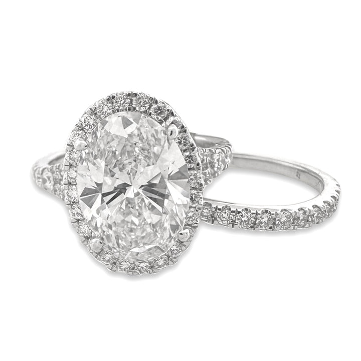 IGI Graded 4ct Oval & Round Brilliant Lab-Grown Diamond Double Halo Wedding Set in 14k White Gold